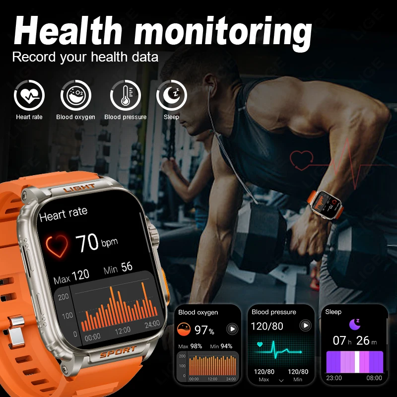LIGE New 1.91 pollici Super Ultra Watch Bluetooth Smart Call orologio da uomo Tracker pressione sanguigna cardiofrequenzimetro Sport Smartwatch