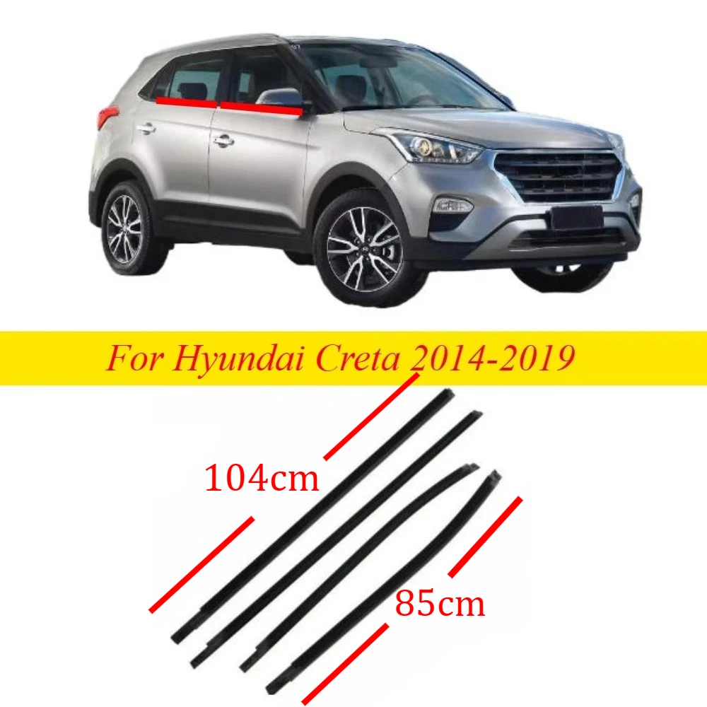 4 Pieces Black Outer Door Window Moulding Tirm Belt for Hyundai Creta 2014-2019 Glass Weatherstrip Shell 85cm 104cm