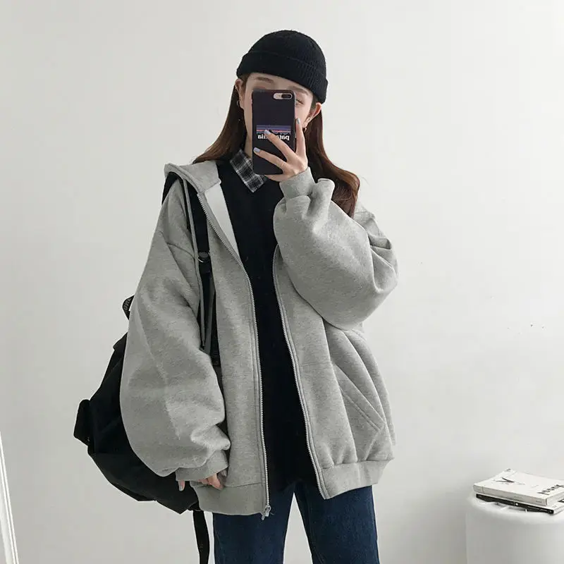 

Autumn and Winter Sweater Women Korean Style Loose Hooded Cardigan Sweatshirts Student Casual Top Zip Up Hoodie Dropshipping