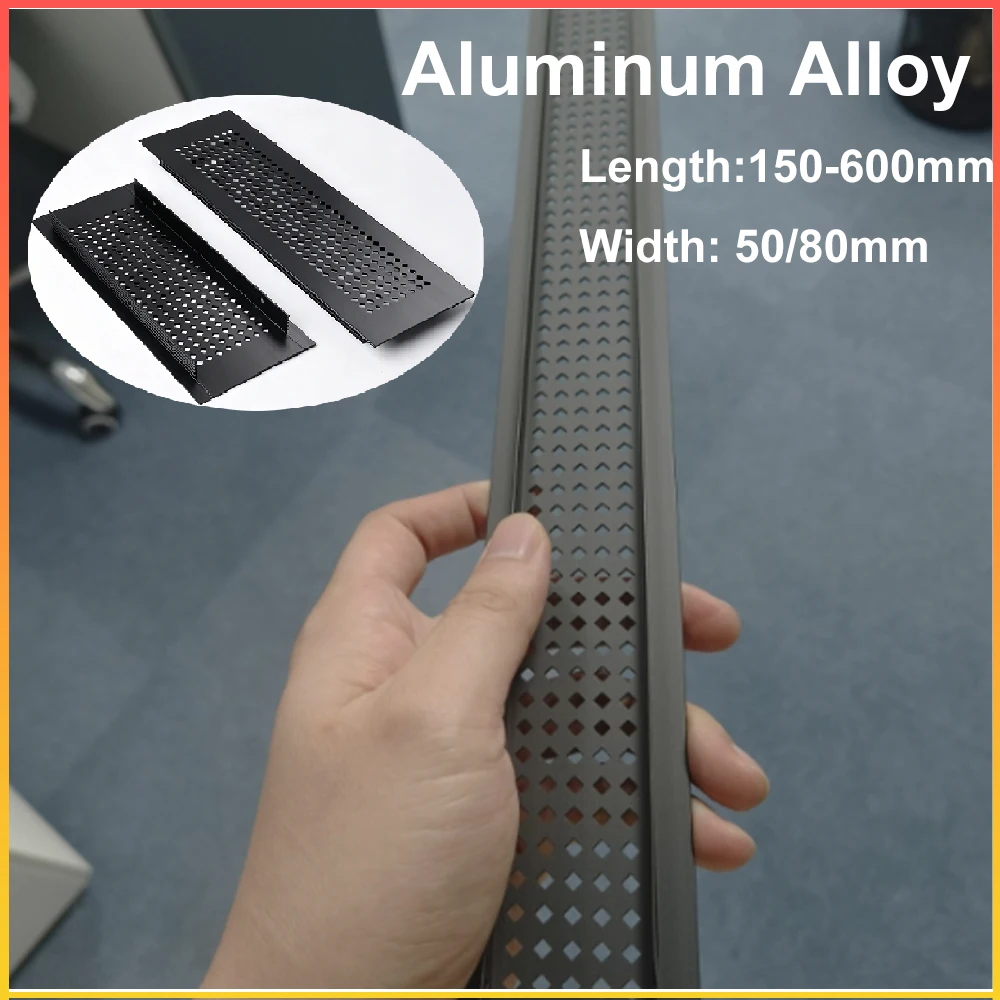 1Pcs  L150mm-600mm Black Cabinet Ventilation Vent Decoration Cover Aluminum Alloy Shoe Cabinet Mesh Hole Cover Hardware