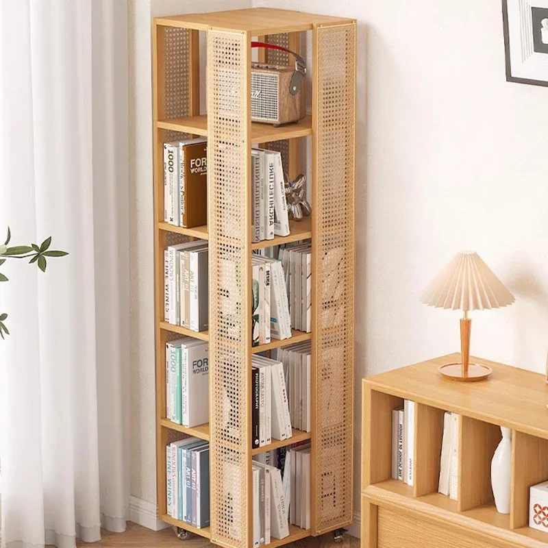 Rattan Solid Wood Bookcase Rotating 360 Degree Household Living Room Bookcase Simple Locker Estante Para Livros Modern Furniture