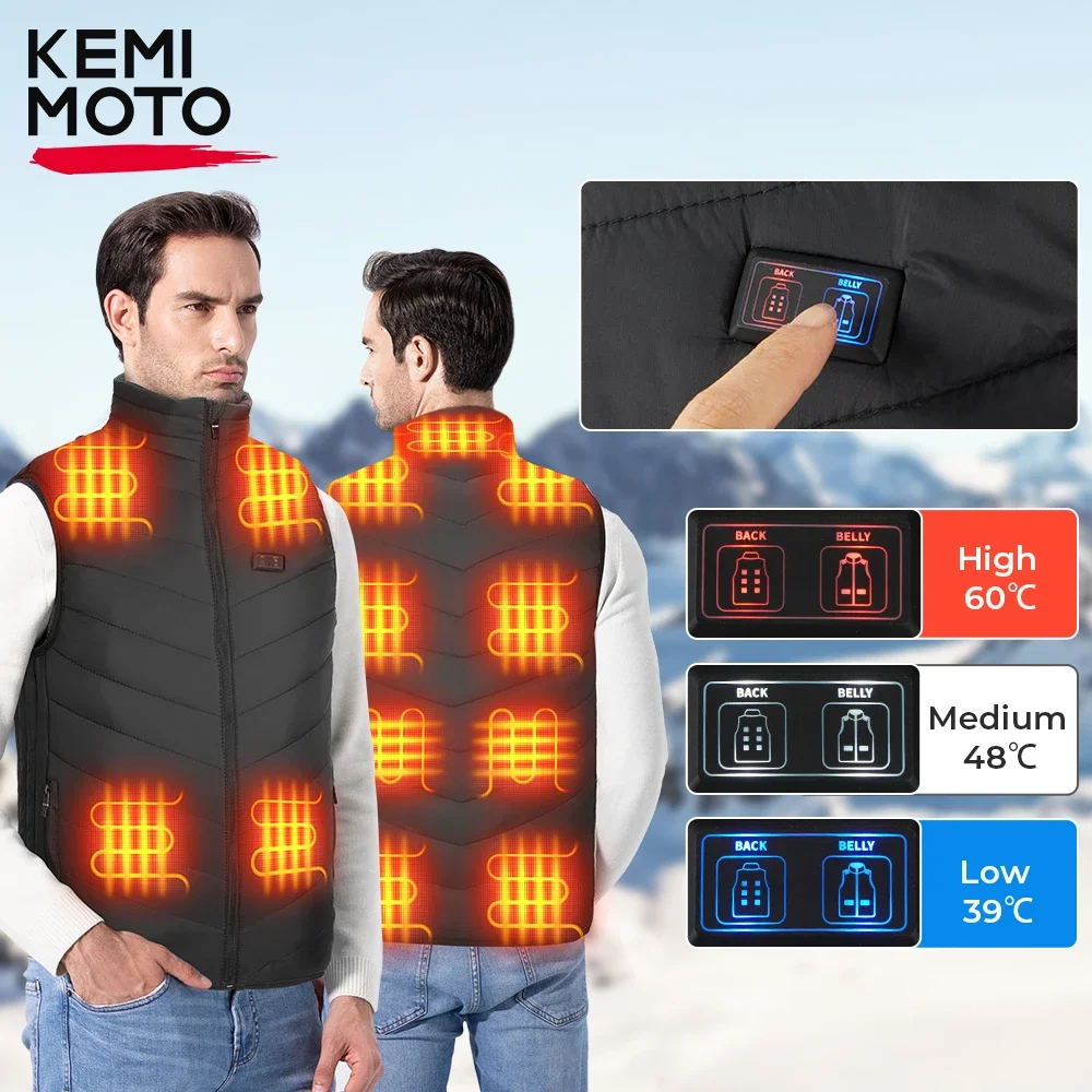 KEMIMOTO Moto Heated Vest USB Electric Smart Heating Jackets Men Women Winter Thermal Heat Clothing Plus size Hunting Coat