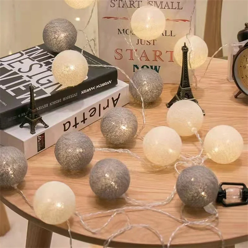 10/20LED Cotton Balls String Christmas Fairy Lights Novelty Lamp Chain for Home Outdoor Garland Wedding Party Decoration