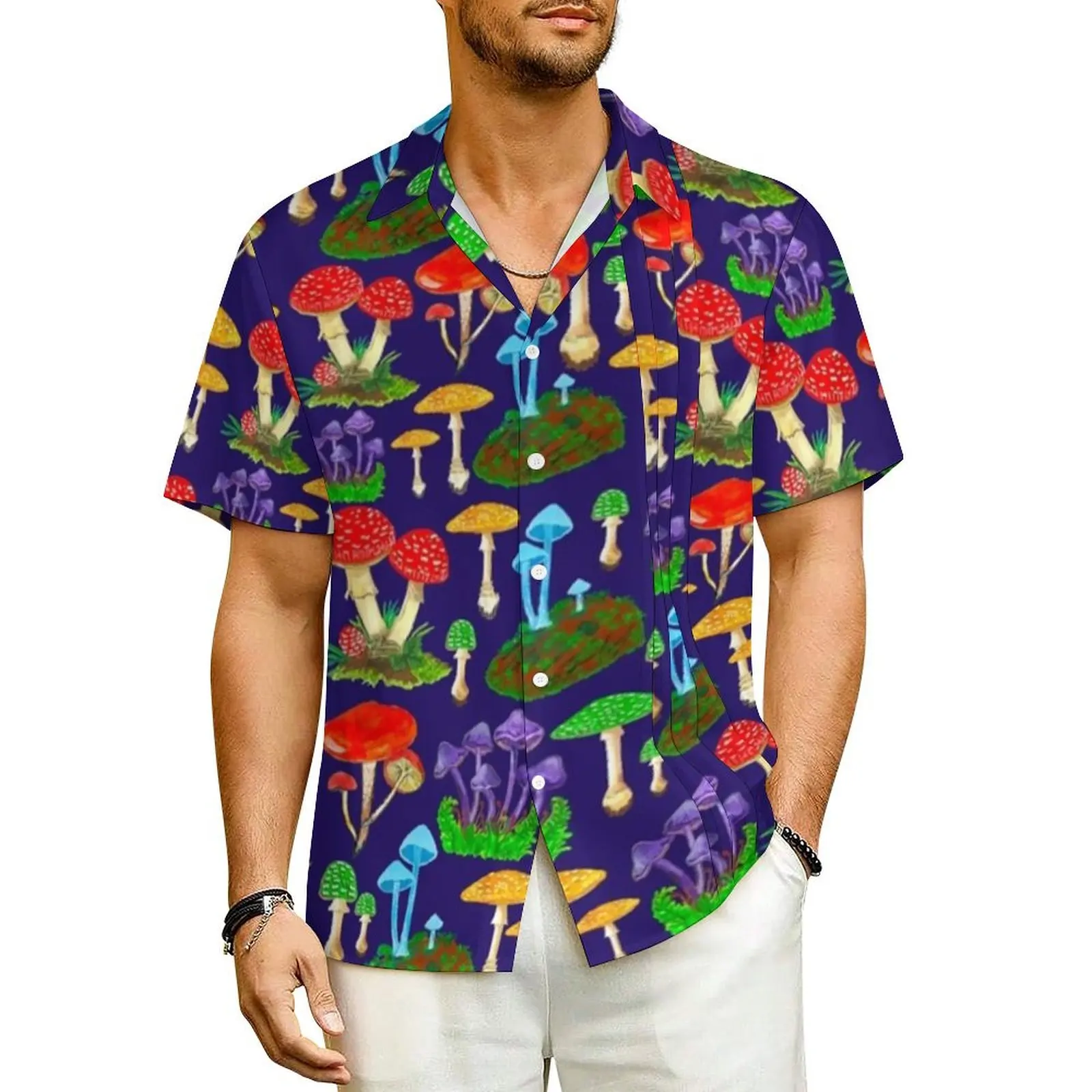 Mushroom Foray Casual Shirt Mushrooms Novelty Hawaiian Shirts Men Short Sleeve Vacation Streetwear Design Oversize Blouses