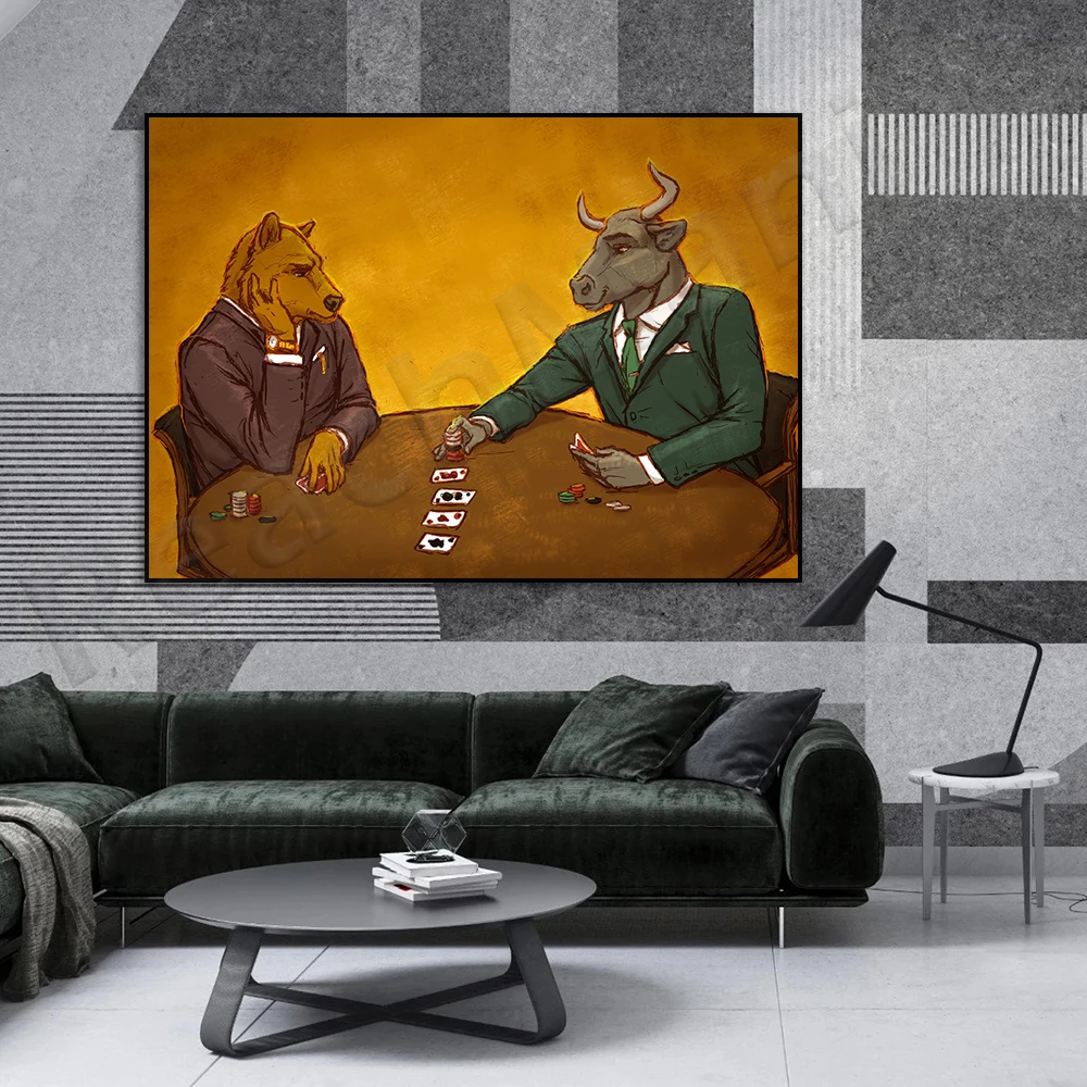 Bull Bear Canvas Painting Posters and Prints Animal Quote Wall Art Picture for Living Room Home Decor Cuadros
