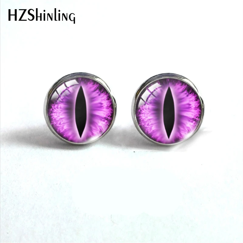 Vintage Colorful Cats Eyes and Dragon Eye Glass Dome Earrings Beauty Dragon Eyes Handmade Jewelry Stainless Steel Earrings