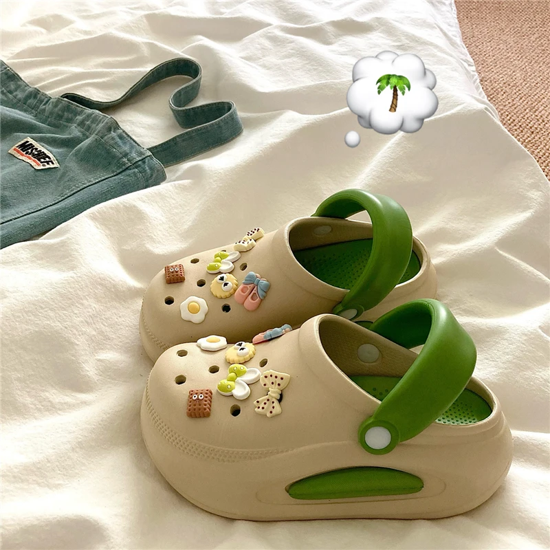 

Forest Green Thick Heel DIY Clog Shoes Women's Summer Outdoor Wear Heightening Anti-slip Toe Cover Sandals Korean Style EVA M...