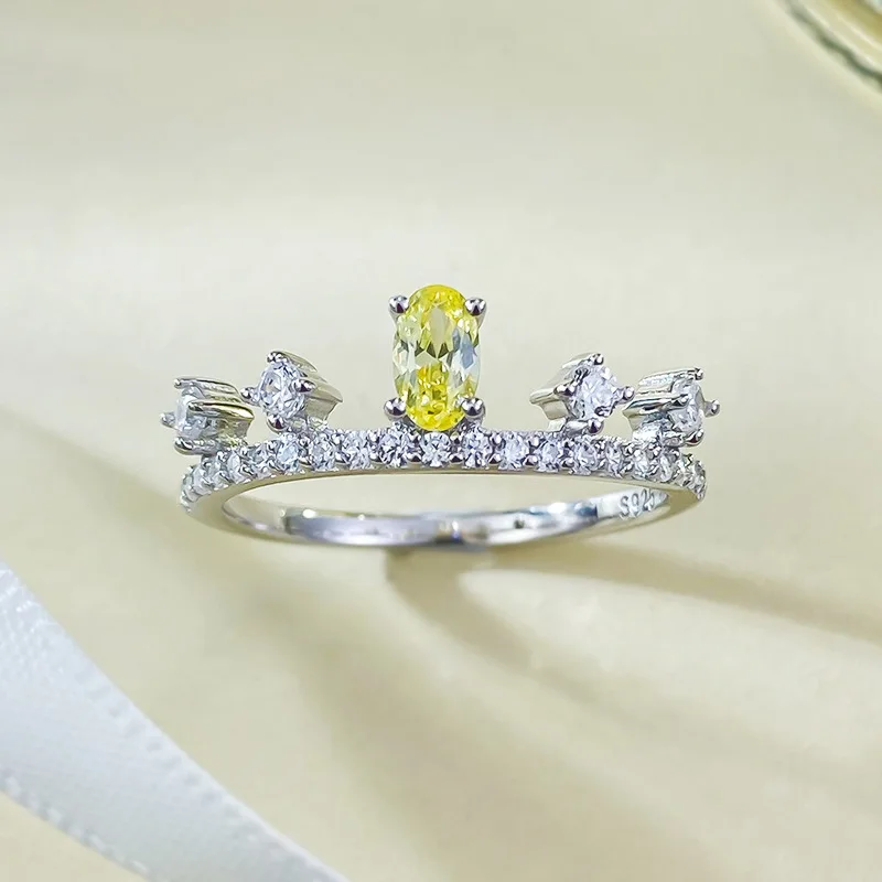 خاتم ألماس فضي أصفر بيضاوي S925 للمشاركة ، ألماس عالي الكربون ، هدية أنثى ، 3x5 ، جديد #1