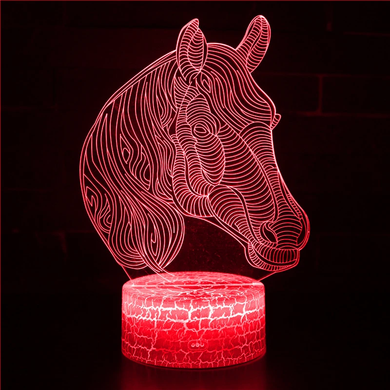 Nighdn 3D Night Light for Kids Horse Head Touch 7 Color Change USB LED Illusion Lamp Birthday Christmas Gift for Boys and Girls