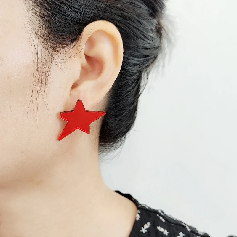 KUGUYS Fashion Vintage Carnival Stars Stud Earrings For Women Mirror Acrylic Jewelry Accessories