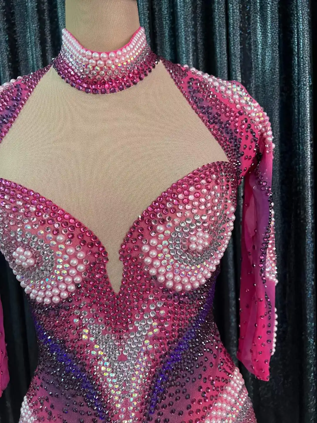 Rhinestone Stunning Gogo Dancer Stage Wear Women Romper Perform ShowGirl 2024 New Sexy Bodysuits Sheer Drag Queen Outfit