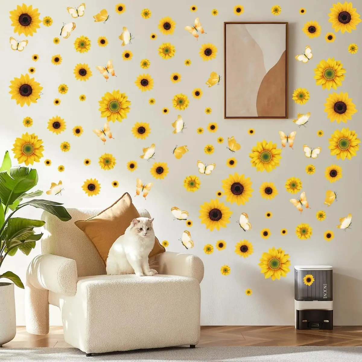 Sunflower Decorations for Bedroom Kitchen Classroom Living Room | Self-Adhesive Vinyl Sunflower and Butterfly Wall Stickers