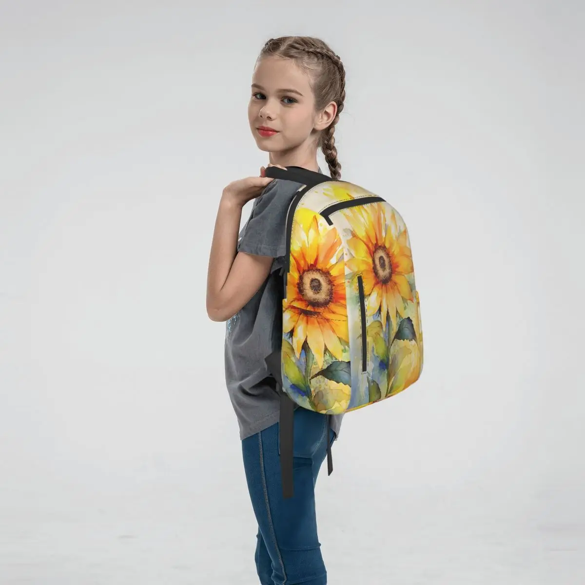 Watercolor Sunflower Vibrant Yellow Floral Backpack Large Capacity Boys Girls BookBag School Bag Shoulder Bags for Men Women