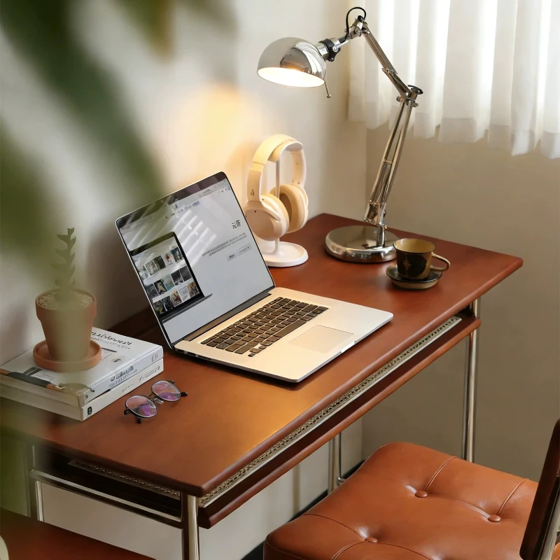 Medieval solid wood desk student home bedroom stainless steel writing office computer desk