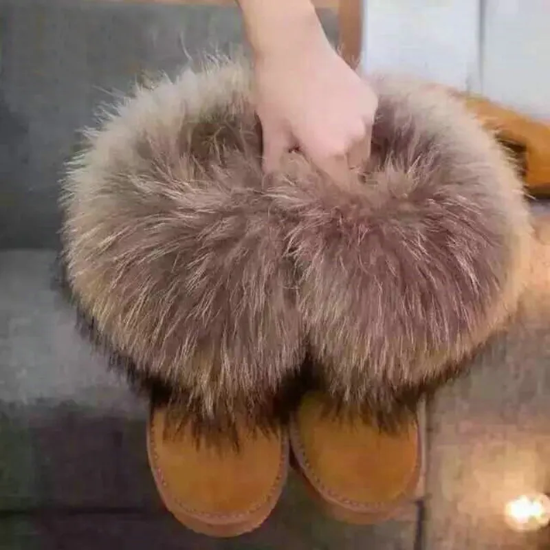 Botas de nieve de piel de zorro Natural para mujer australiana, botines de cuero de vaca 100% auténtico, botas cálidas de invierno, zapatos de mujer