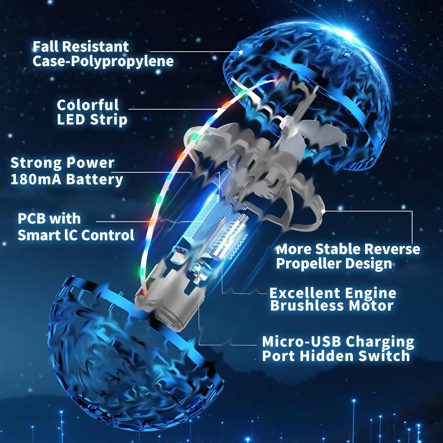 AL フライングボール ハンドヘルド 自動浮遊リターンおもちゃボール 子供のおもちゃ 発光おもちゃ 楽しいおもちゃ 星間宇宙ボール ギフト