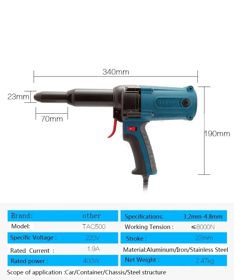 TAC_500 الكهربائية المسامير العمياء بندقية أداة التثبيت أداة الطاقة الكهربائية 400 واط
