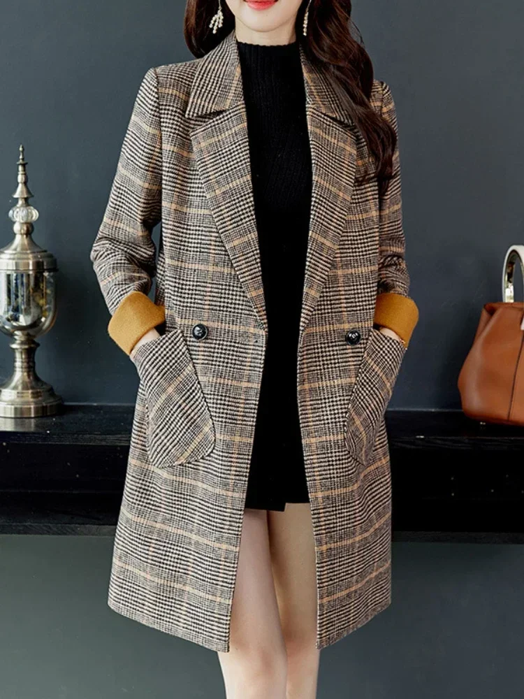 

Women's Fashion Jackets 2024 Autumn/Winter Checkered Polo Collar Commuter Street Style Quilted Coats Women's Clothing Jackets