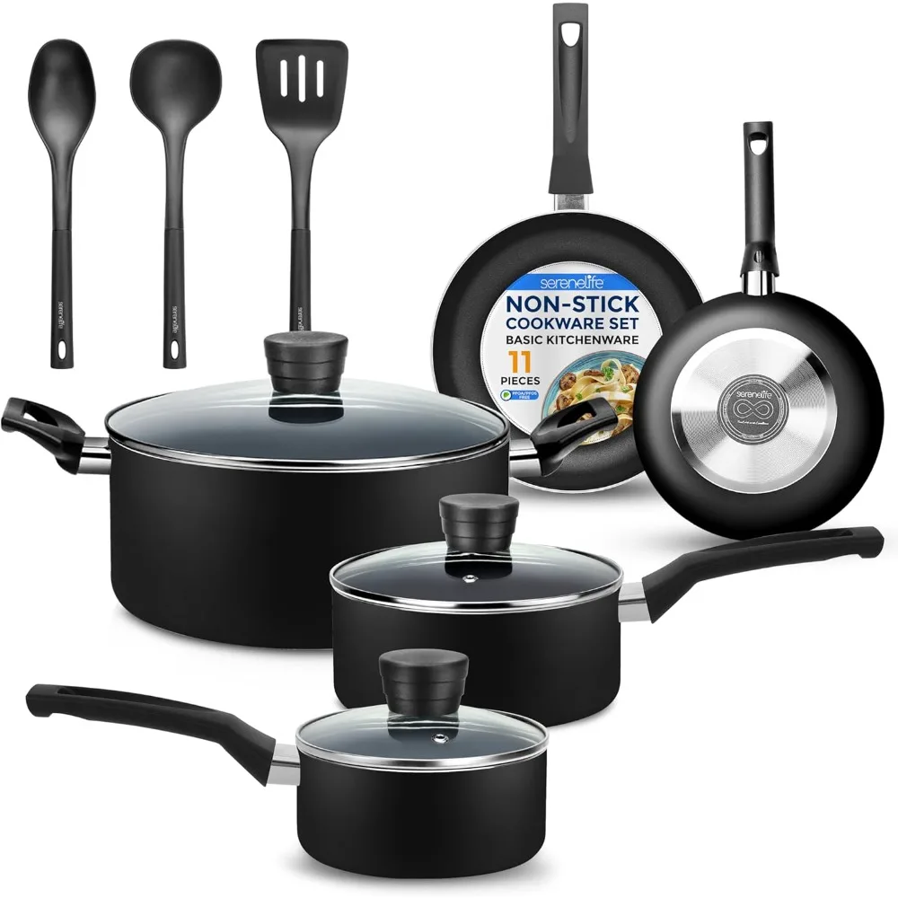 

Кастрюли Basic Kitchenware, черное антипригарное покрытие внутри, термостойкий лак (набор из 1 предмета), один размер, черный