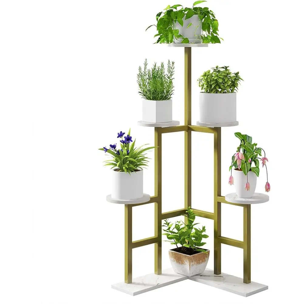 

6-Tier Indoor Plant Stand, Tall Pot Rack for Multiple Plants, Ideal for Living Room, Patio, or Balcony Garden, Gold