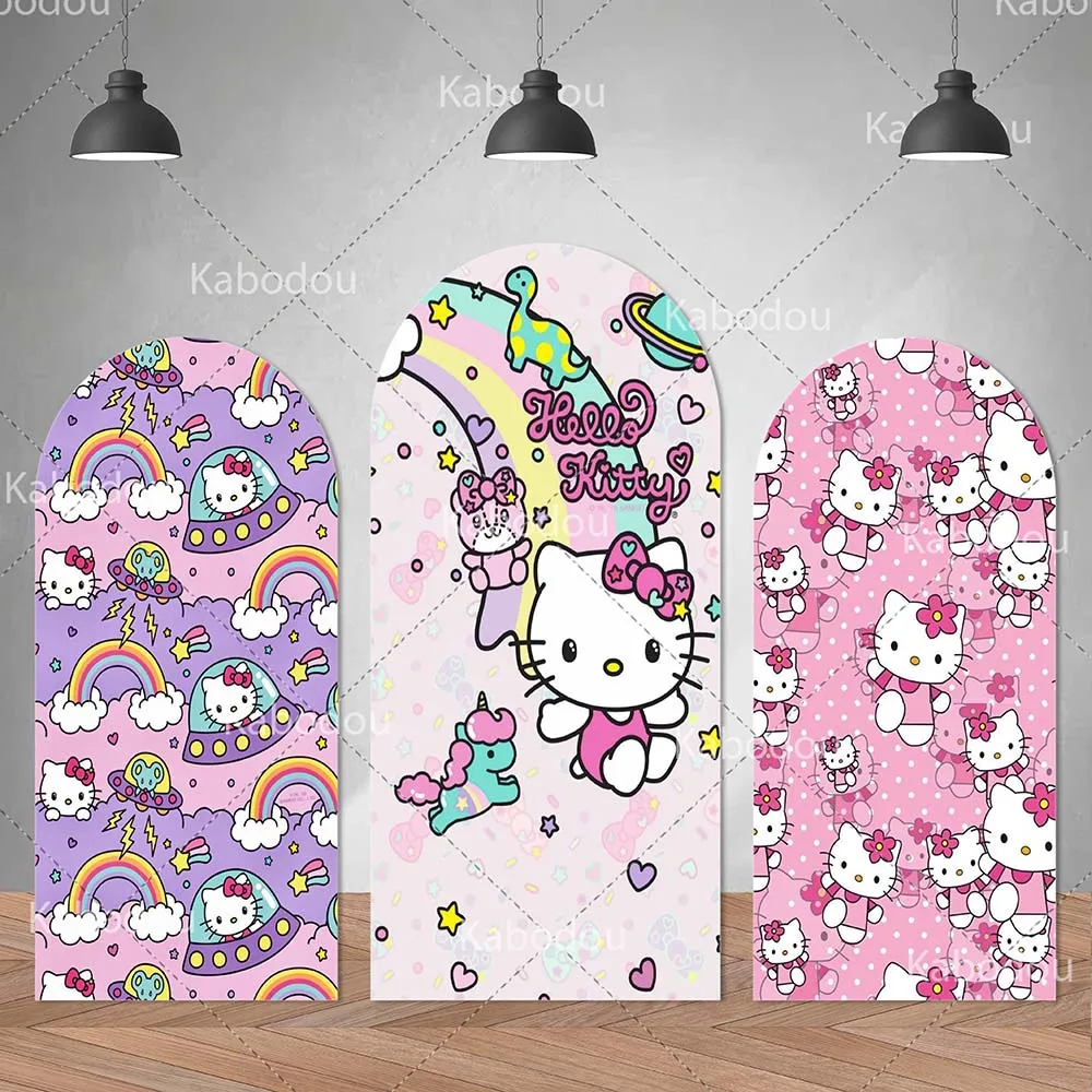 

Hello Kitty Cat Backdrop Arch Doubleside Kid Birthday Party Decoration Baby Shower Photo Photography Background Studio Prop