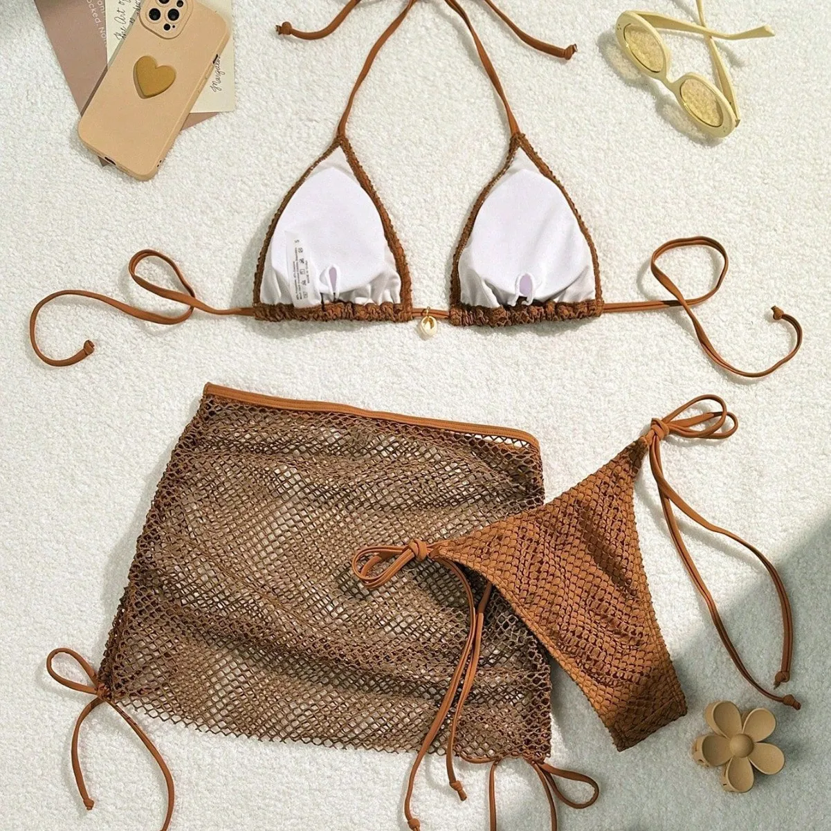 2025 Summer New Simple Solid Color Women Split Bikini Sexy Strap Female Beach Swimsuit Three Piece Sets