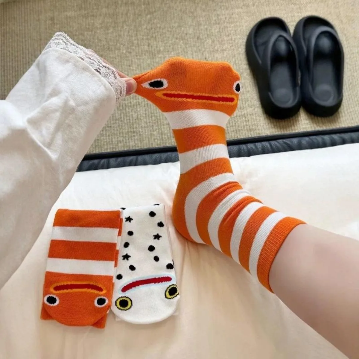 Garten-Aal-Socken Clownfisch Gestreifte Zehensocken Niedliche Cartoon Japanische Lustige Baumwoll-Mid-Tube-Socken für Paare