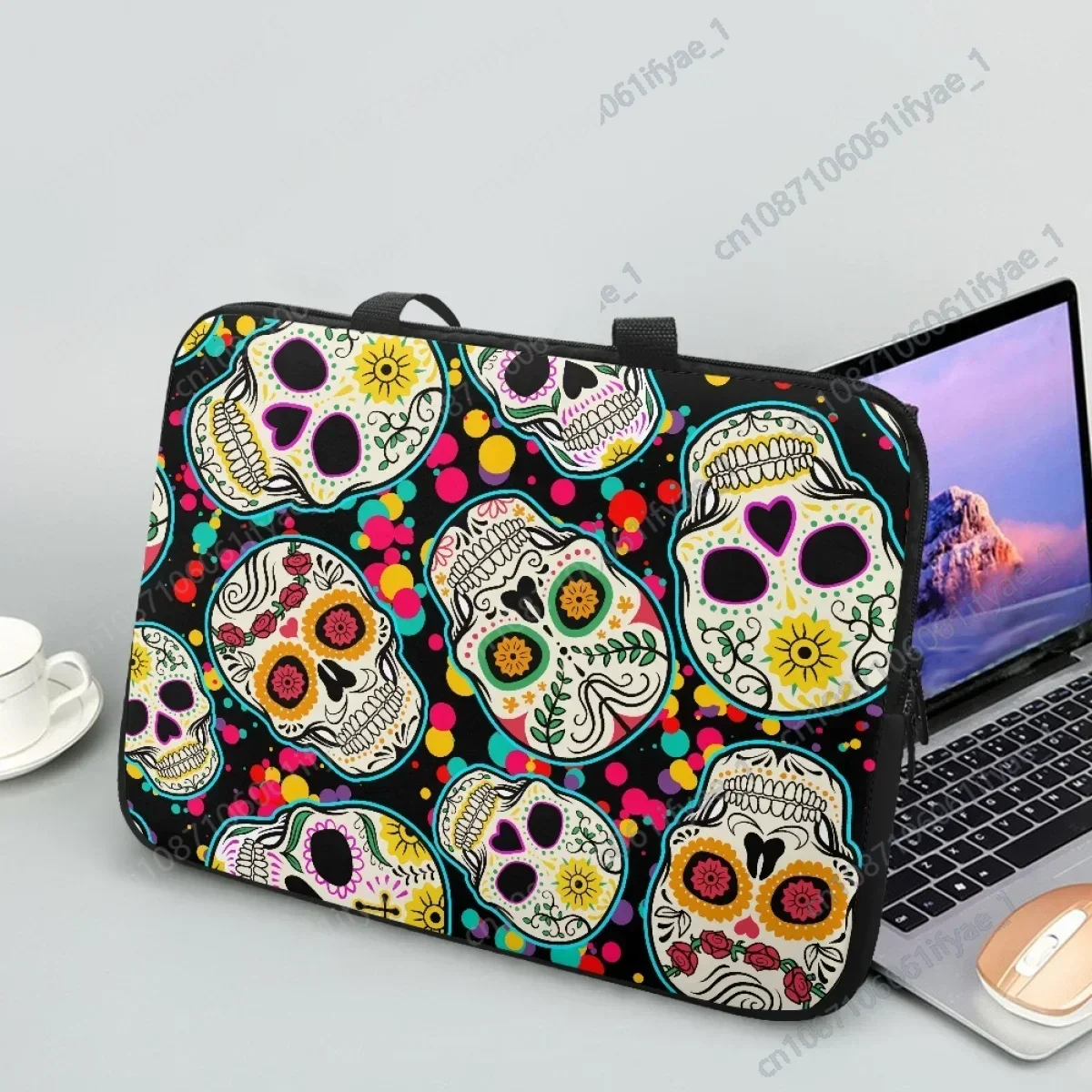 New Sugar Skull Printing Tablet Bag 10 12 13 15 17Inch Handle Universal Notebook Case Laptop Bags Adult Halloween Gift Briefcase