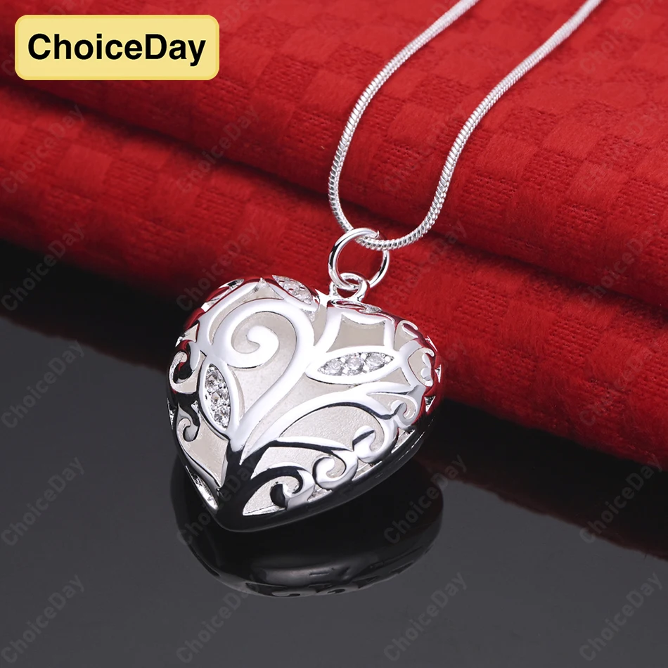 

ChoiceDay Fashion 925 Sterling Silver Exquisite Heart Pattern Pendant Necklace Women's Accessories Party Gift Jewelry