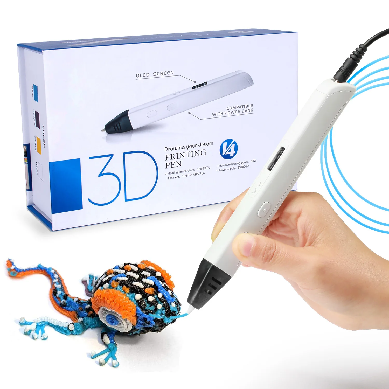 Imagem -04 - Paint Pen com Display Oled para Crianças Caneta de Impressão Controle de Velocidade Stepless Ajuste de Temperatura Pla Abs Filamento 9m Presente Faça Você Mesmo 175 Milímetros 3d