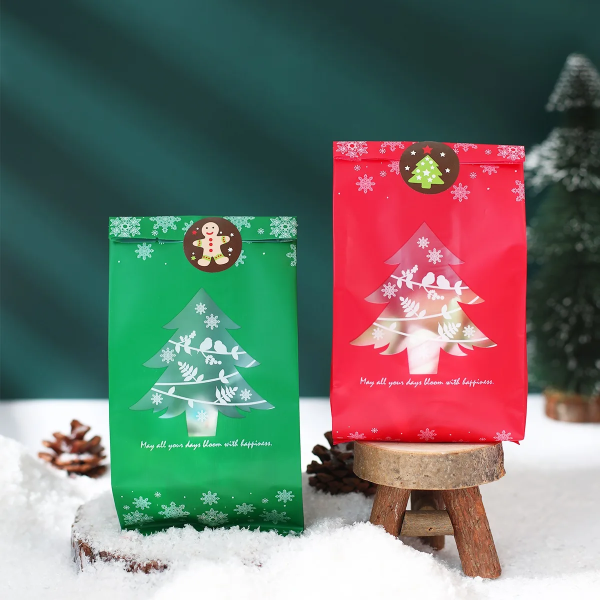 10Pcs Christmas Tree Candy Bags Merry Christmas Party Decorations For Home 2024 Kids Gift Navidad Natal Noel Happy New Year 2025