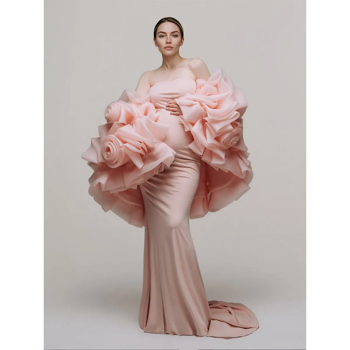 

Очаровательные платья для беременных для фотосессии, платья для беременных с накидкой с розовым цветочным принтом YW251005