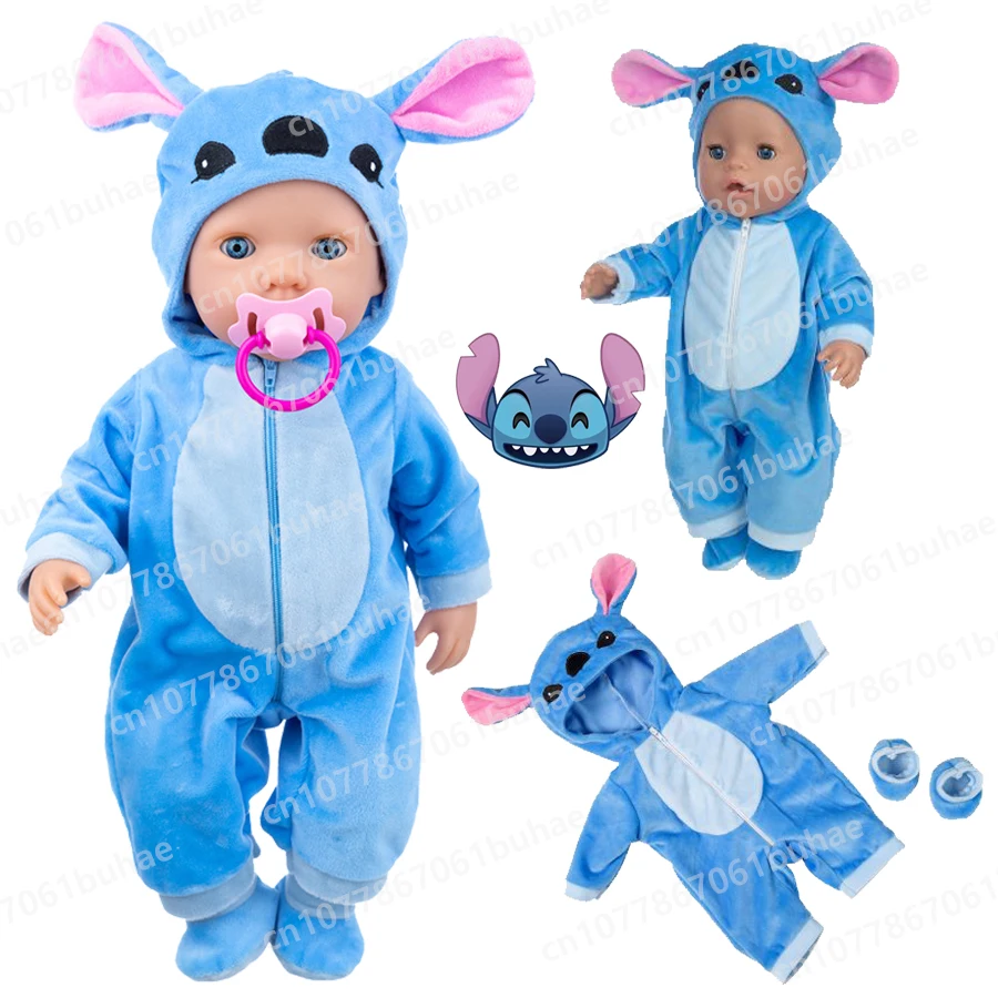 Stitch Disney 18 Inch Dolls Toys Clothes Conjoined Pajamas with Hat for Fit Bjd 1/4 Doll Baby Reborn Birthday Festival Gifts