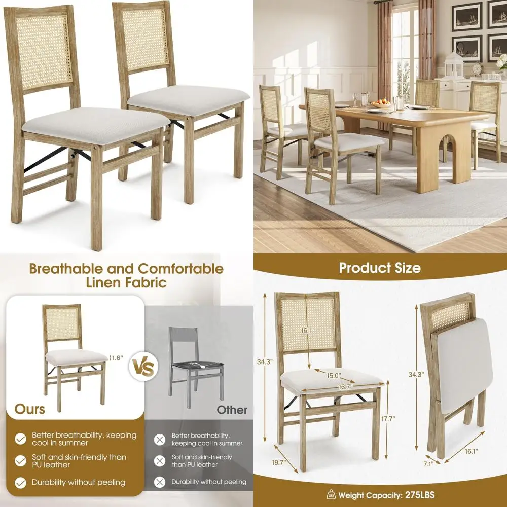 

Padded Foldable Dining Chairs Set of 2, Wooden with Cushions, Easy Setup, Ideal for Kitchen and Dining Room Use