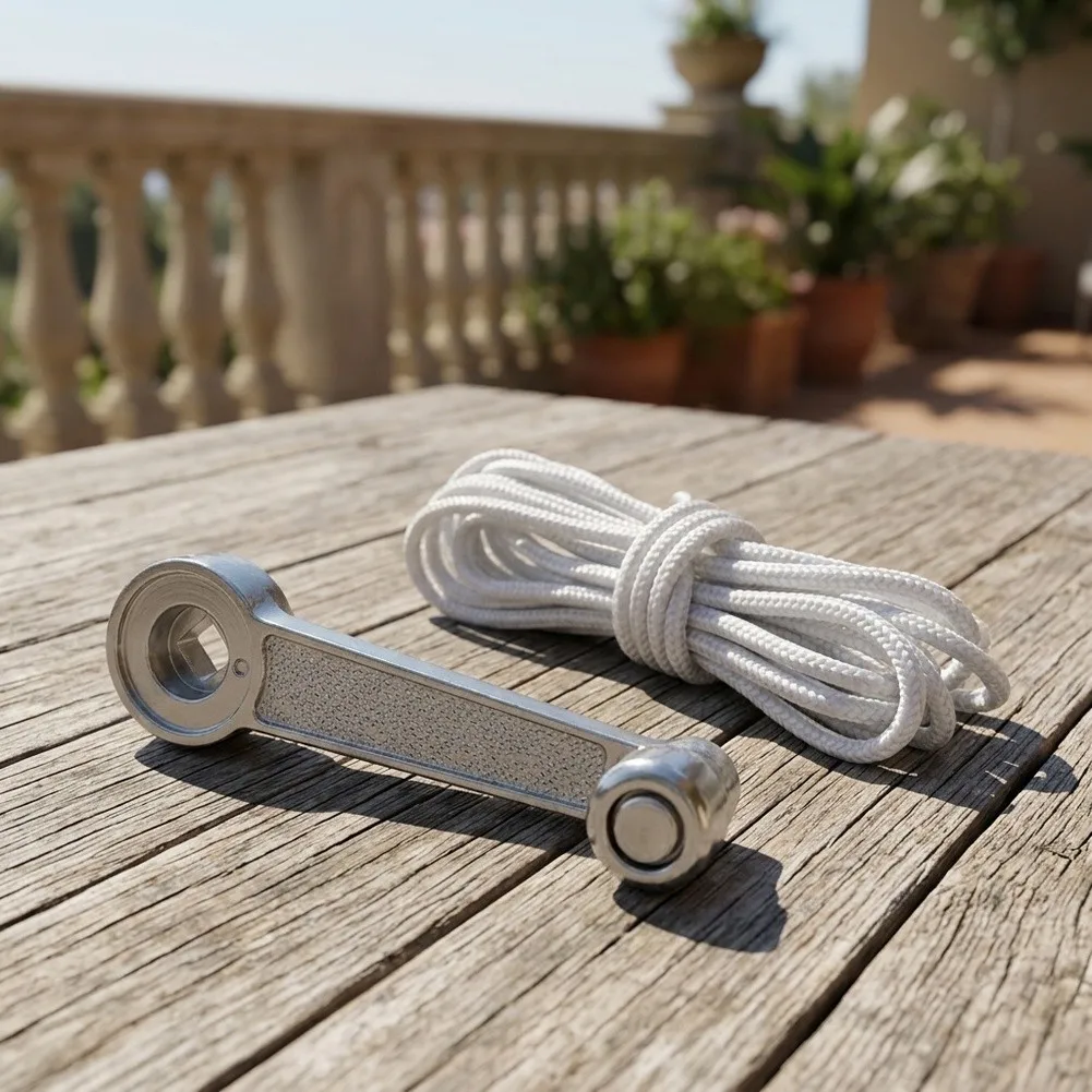 Outdoor Umbrella Winder Patio Umbrella Crank Arm Silver White Metal And Nylon Construction Quick Installation Design