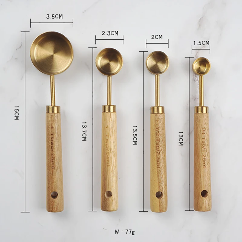 Набор мерных ложек LUWEI с деревянной ручкой, мерный совок из нержавеющей стали, набор инструментов для выпечки, кухонные аксессуары
