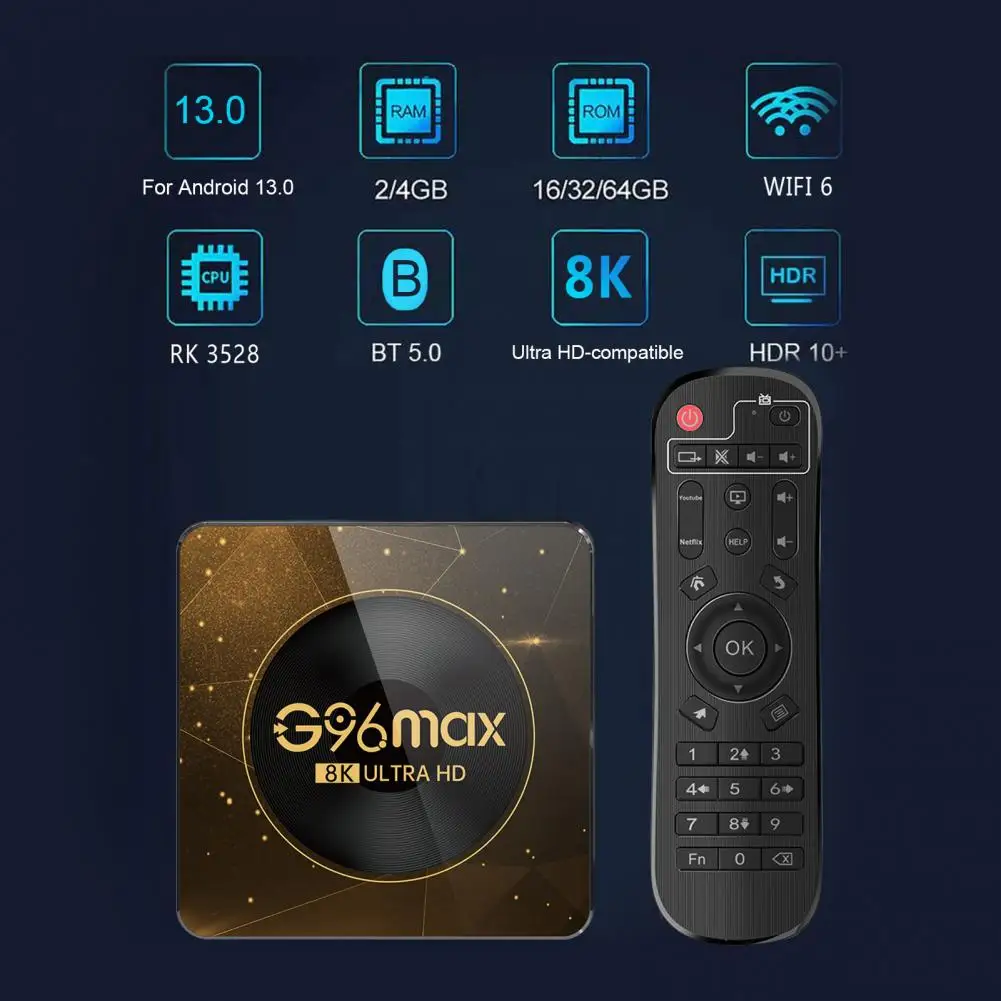 Dispositivo de TV inteligente G96max RK3528, decodificador de señal compatible con 8K, 2 4G/5G, Wifi6, Android 13 0, RK3528, bandas duales, WiFi, medios, USB 2, 0/3 0