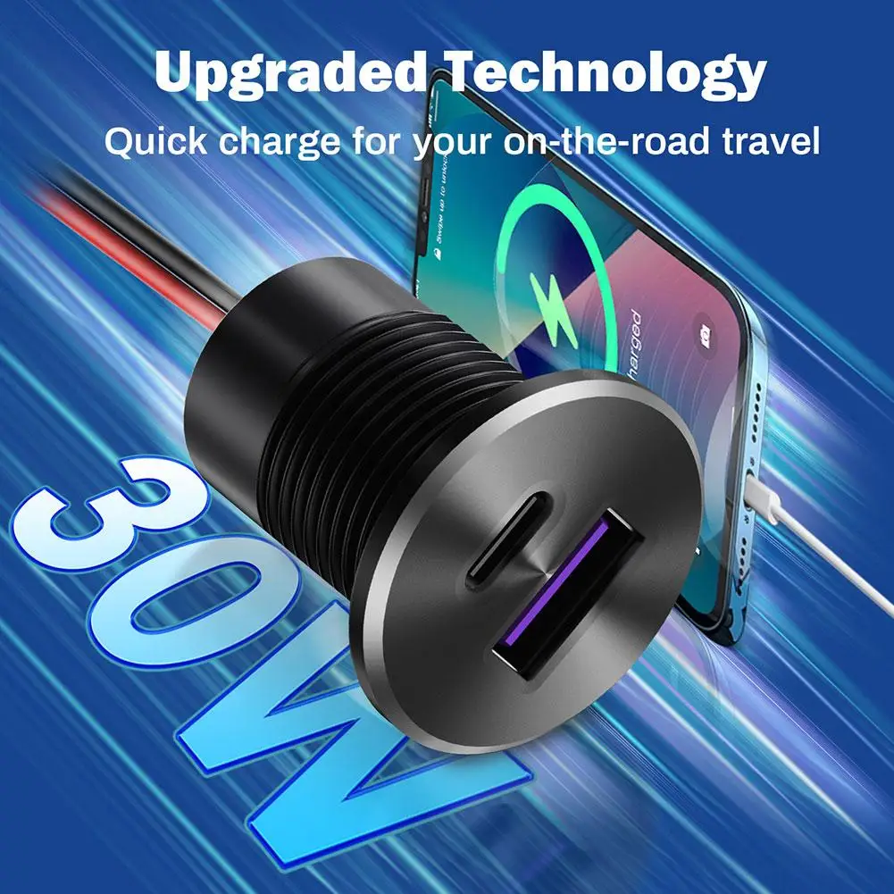 منفذ شاحن USB PD3.0 وQC3.0 بقدرة 30 وات | شاحن سريع RV من الألومنيوم بالكامل 12 فولت/24 فولت | لشاحنة التخييم، المقطورة، القوارب البحرية #3