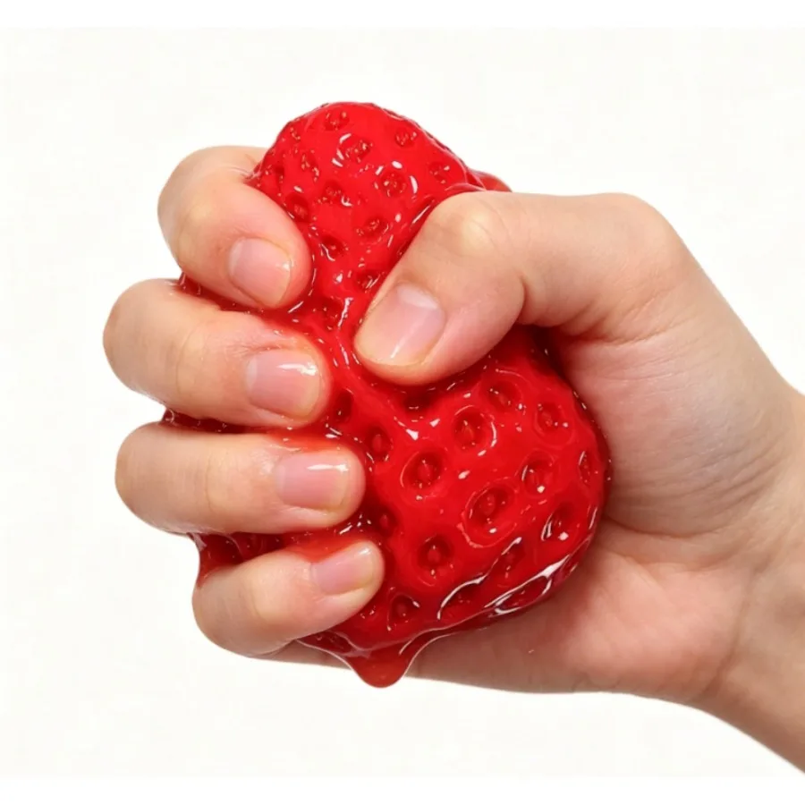 High Simulation Solid Glossy Strawberry Squishy Soft Silicone Like Hand Knead Vent Toy Portable Leisure Sensory Fidget Toy Home Office Desktop Decompression Ornament