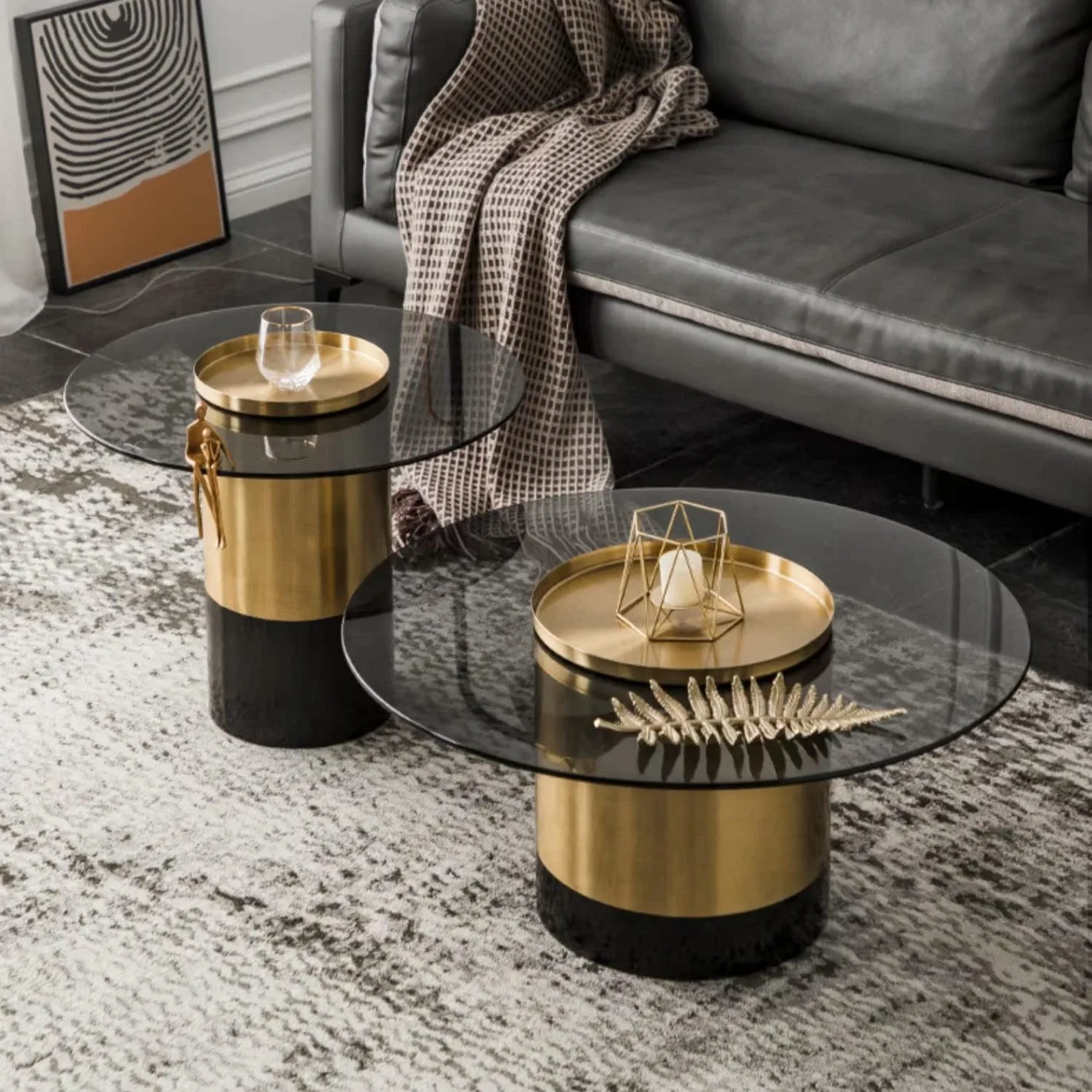 Living room home tea table designer creative metal edge table Nordic