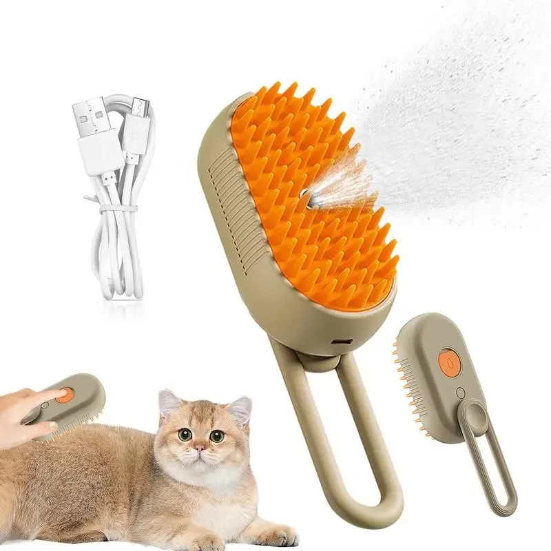 Steamy Dog Brush Electric Spray Cat Hair Brush 3 In1 Dog Steamer Brush For Massage Pet Grooming Removing Tangled And Loose Hair