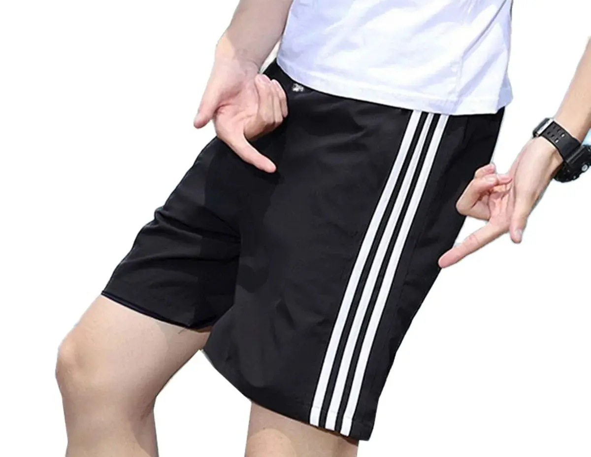 Summer Men\'s Sport Ice Silk Shorts Cool Sportswear Thin Breathable Gym Fitness Training Running Jogging Striped White And Black