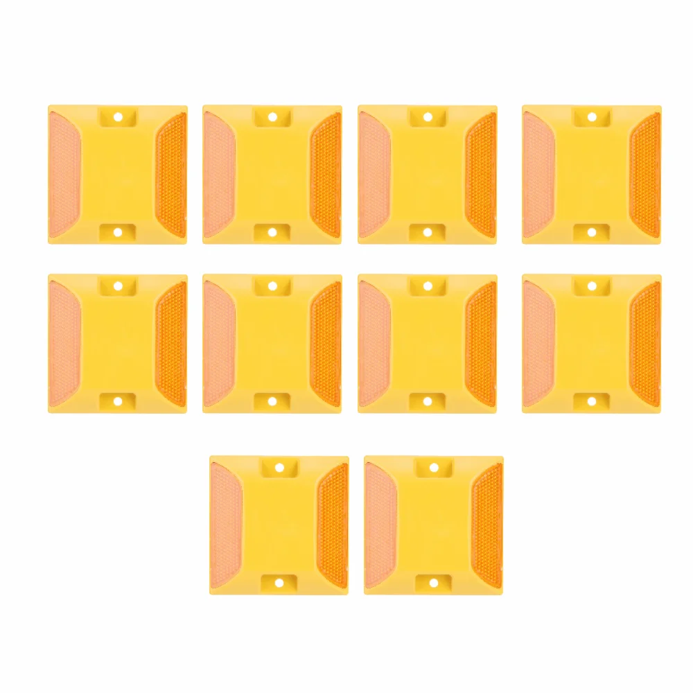 10pcs-durable-double-yellow-road-reflectors-reflective-universal-driveway-markers-compact-plasticl-pavement-markers