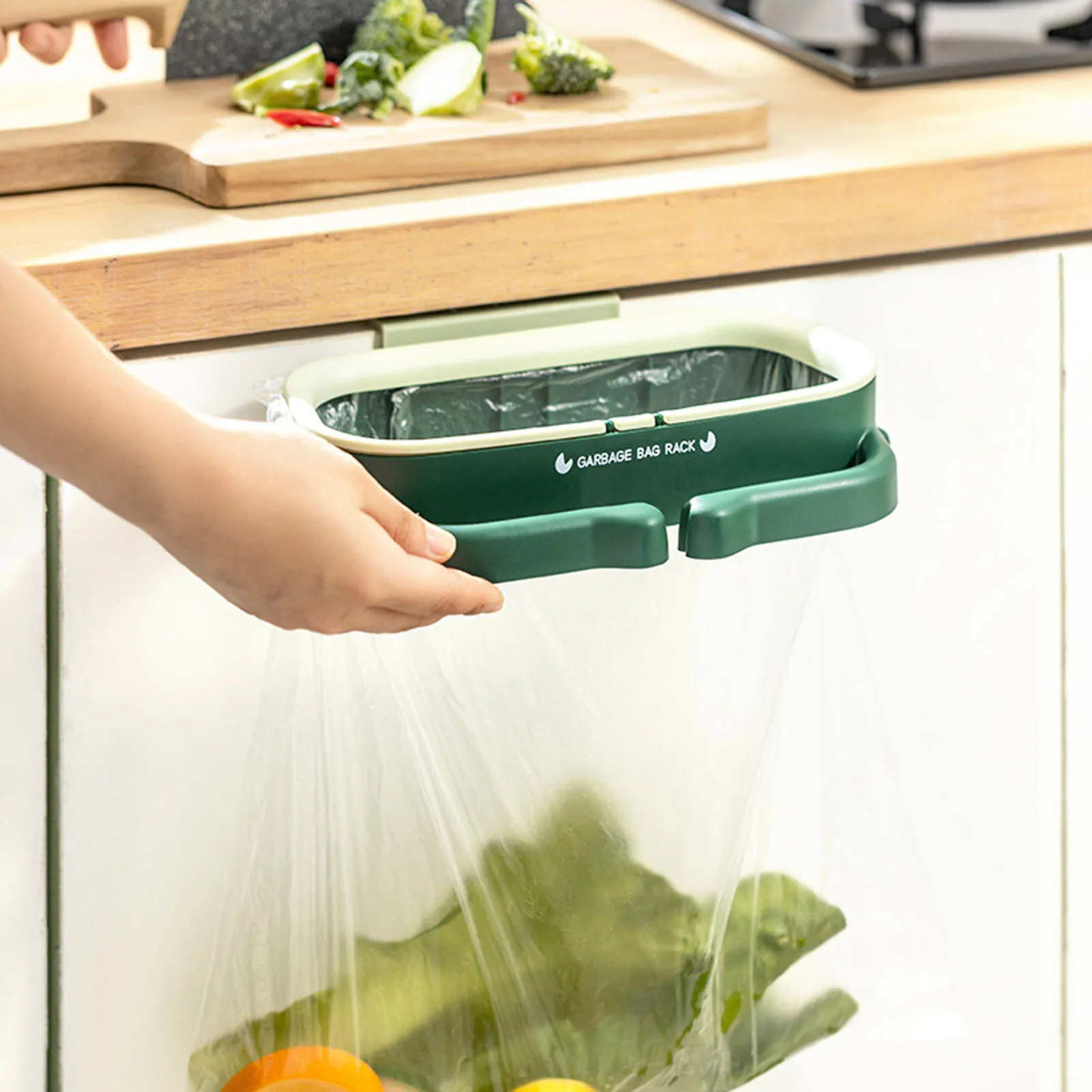 Garbage Bag Holder Kitchen Cabinet Door Basket Hanging Trash Can Waste Bin Garbage Rack Tool Storage Holder Kitchen Organizer