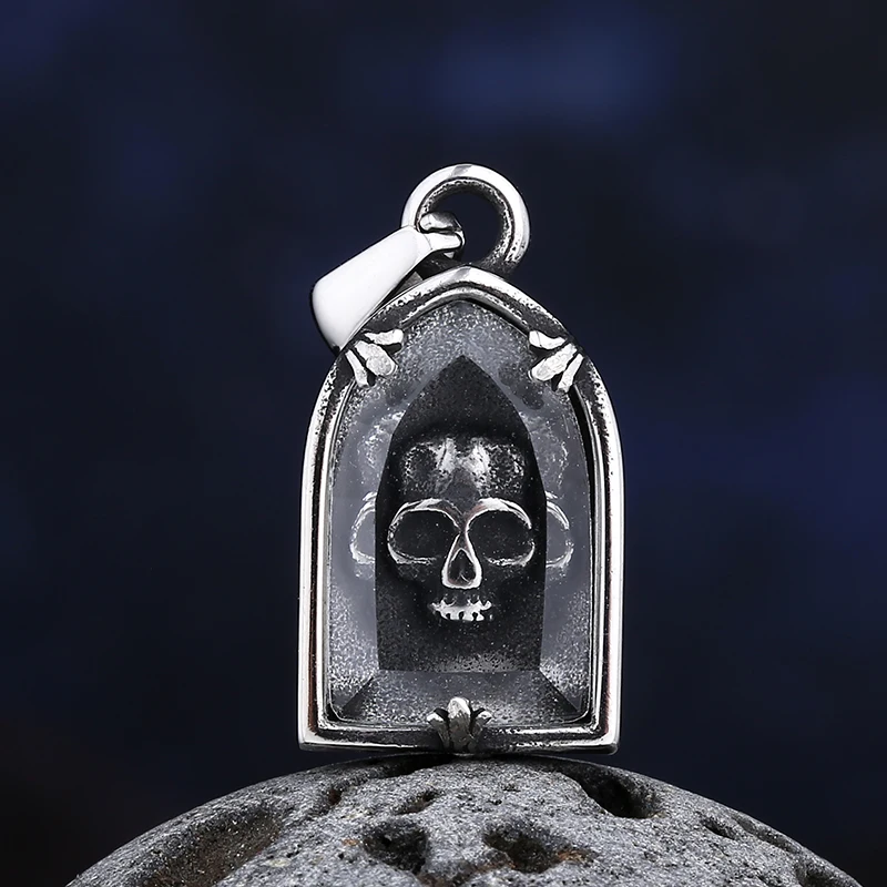 316L Stainless Steel Skull Pendant Necklace With Glass Charm Unisex Personality Couple&Wedding Gift Jewelry Fashion Accessory