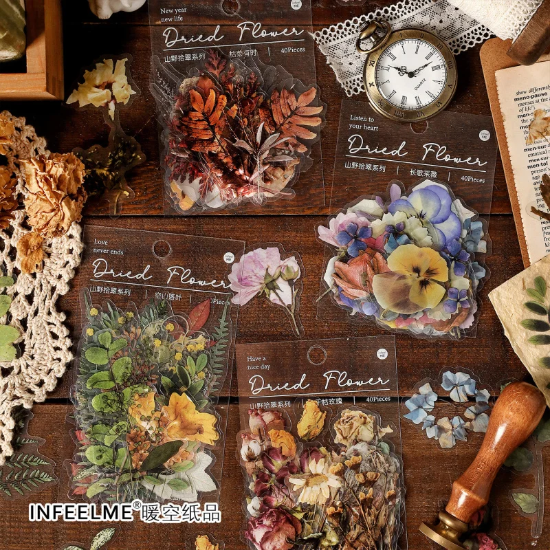 40 Blatt Vintage Bergpflanzen PET-Aufkleber Transparente Journal-Sticker Scrapbooking DIY Bastelbedarf