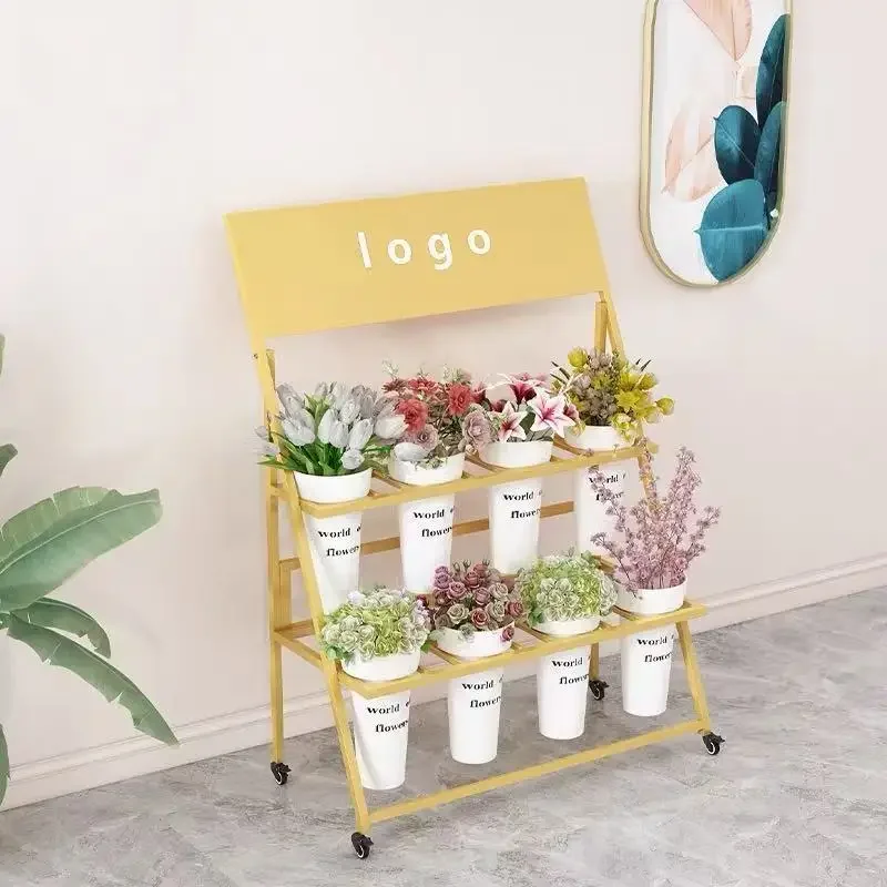 Outdoor stall can be car with billboard ladder multi-layer flower stand bucket stand folding flower stand flower shop