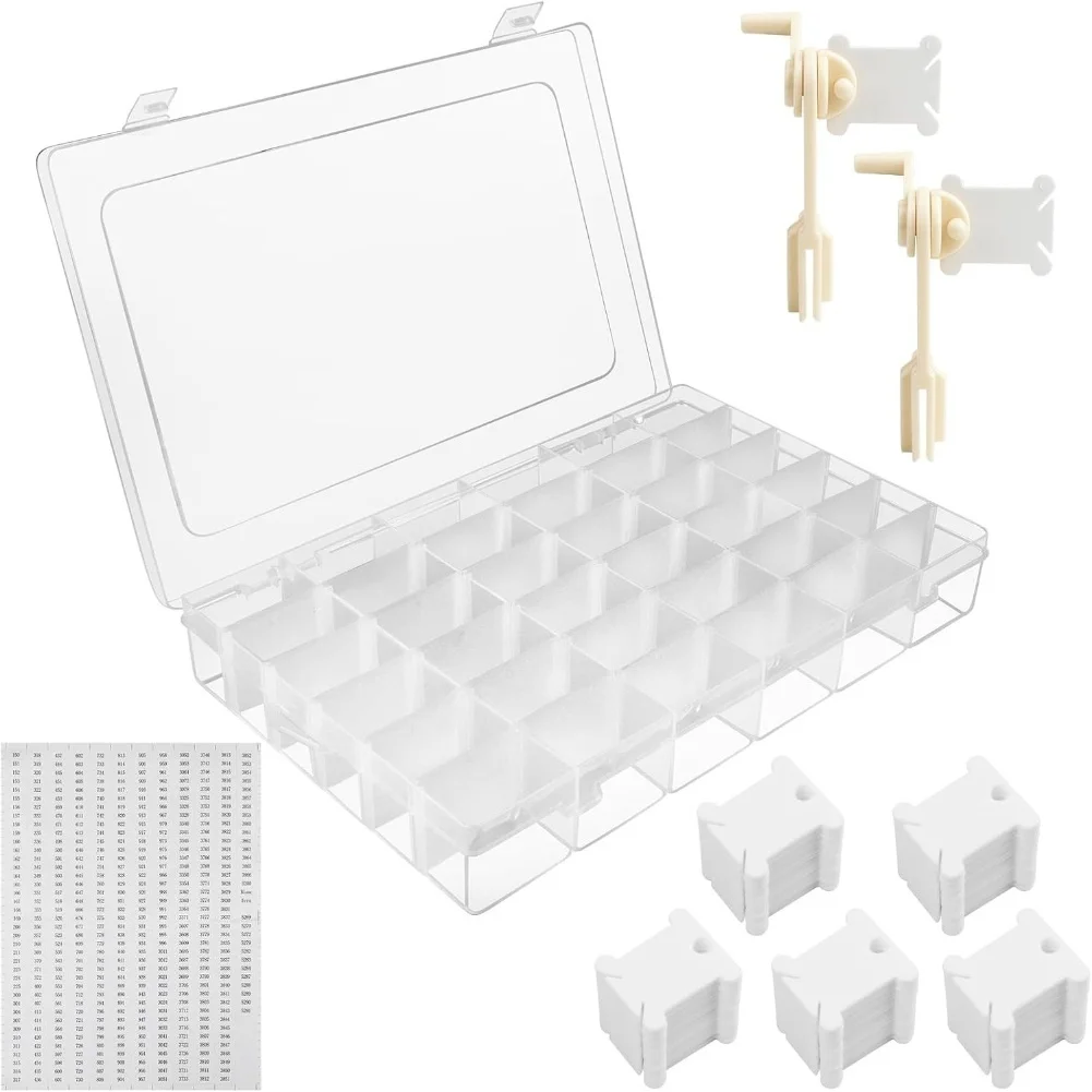 لمنظم خيط التطريز بنفسك للحرف اليدوية مع 36 حجرة و200 بكرة بالإضافة إلى 2 لفافة للغرز المتقاطعة والخياطة