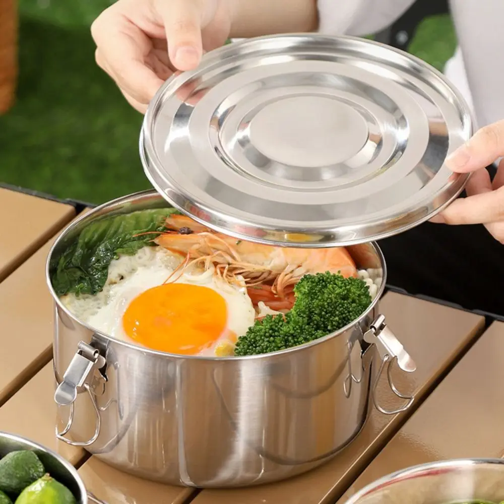 NEW 304 Stainless Steel Lunch Box Round Large Capacity Food Container Leak-proof Vegetable Fruit Storage Box Commuting