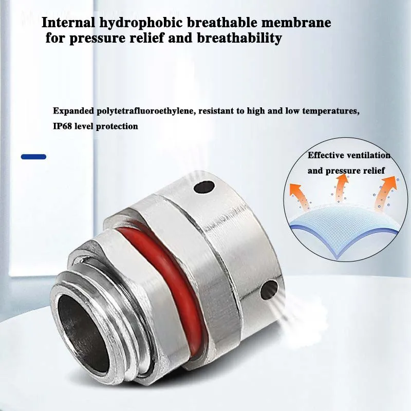Waterproof Breathable Vent Plug IP68 Metal Pressure Relief Vent Valve EPTFE Membrane Air Vent for Outdoor Electronic Equipment